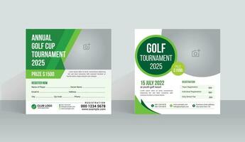 Golf tournament social media post template with sports event poster and web banner design vector