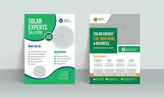 Green energy flyer templates and solar panel business poster layout design vector