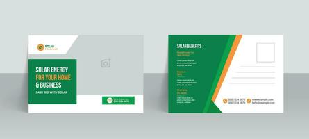 Solar panel postcard template and green energy professional layout design vector