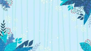 vinter- blå blad bakgrund med löv och snöflingor video