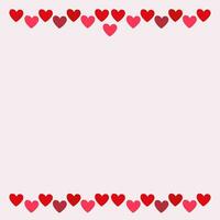 Light pink square background with stripes of hearts on the bottom and top for Valentine's Day, wedding for social media posts. Romantic vector background with place for text