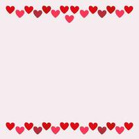 Light pink square background with stripes of hearts on the bottom and top for Valentine's Day, wedding for social media posts. Romantic vector background with place for text