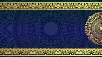 Decorative eastern style Islamic background looped animation mandala and Gold and blue mandala ornament background looping smoothly, arabic islamic style for any purpose Abstract ornamental digital video