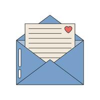 Love letter and envelope in retro style. Valentines day post concept. Romantic letter. vector