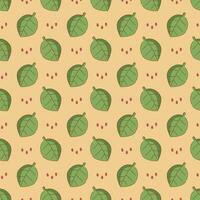 Seamless pattern with leaves and raindrops. Cartoon doodle illustration. vector