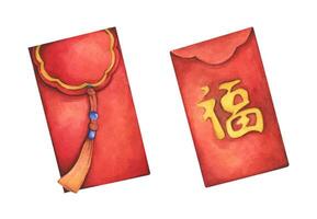 acuarela ilustración de rojo envolver. suerte sobre y decorativo artículos para el chino lunar nuevo año fiesta cubrir, póster, anuncio y rebaja bandera. vector
