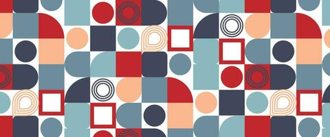 Geometric pattern vector background with Scandinavian abstract color or Swiss geometry prints of rectangles, squares and circles shape design