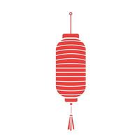 Chinese lantern long vertical shape vector icon illustration with red colored shadow silhouette isolated on plain white background. Lunar chinese new year themed drawing.