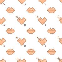 Pixel art Valentine day seamless pattern with lips and hearts. Design in peach fuzz color vector