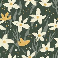 Seamless pattern of hand drawn abstract flowers in brush painted style vector