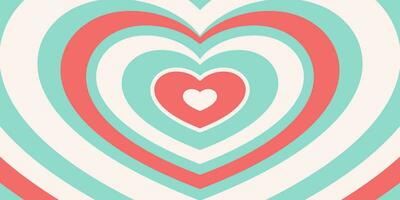 Vector Tunnel of Romantic Hearts in Red and Green Colors. A Retro Background in the Trendy Style of the 70s and 80s.