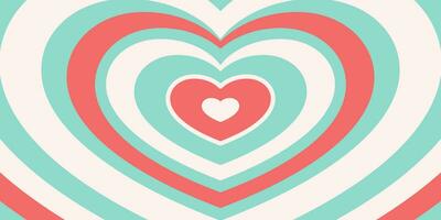 Vector Tunnel of Romantic Hearts in Red and Green Colors. A Retro Background in the Trendy Style of the 70s and 80s.