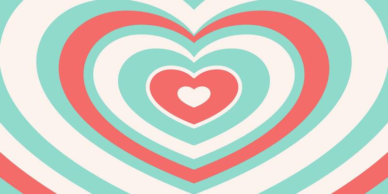 Vector Tunnel of Romantic Hearts in Red and Green Colors. A Retro Background in the Trendy Style of the 70s and 80s.
