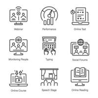 Linear Icon Set Depicting Online Trainings vector