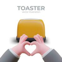 Realistic toaster, hands showing heart sign. Popular product, choice of buyers vector