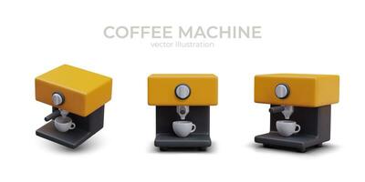 Realistic poster with coffee machine in different positions vector