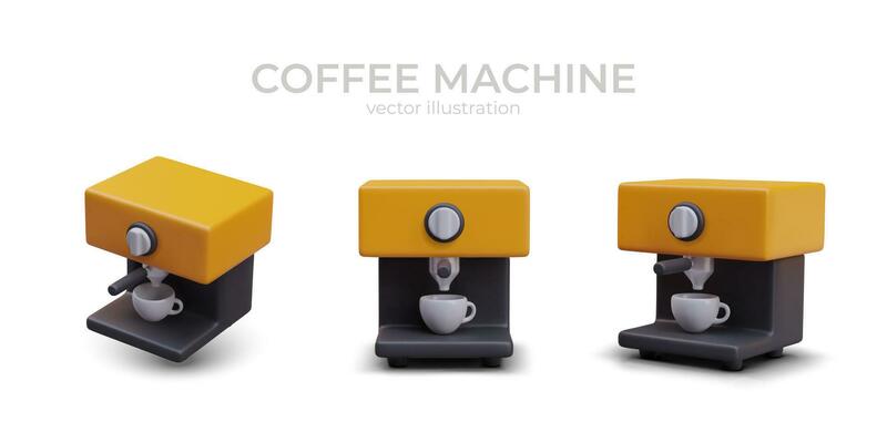 Realistic poster with coffee machine in different positions