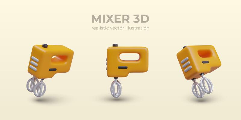 Realistic modern mixer in different positions. Poster with appliance for cooking in kitchen