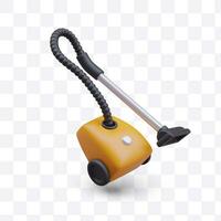 Yellow vacuum cleaner with long hose. Device for cleaning floor coverings vector