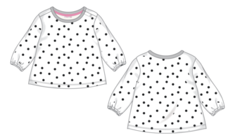 bebé muchachas vestir diseño con todas terminado polca punteado impresión técnico Moda plano bosquejo vector ilustración modelo. aislado en transparente antecedentes png