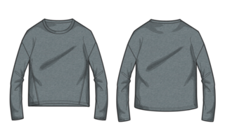 Long sleeve t shirt tops grey heather color template isolated on transparent background png