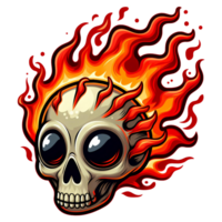 AI generated Fire haired alien skull on transparent background png