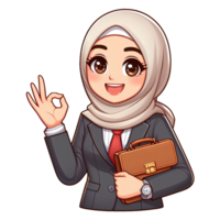 ai generado dibujos animados personaje de hijabi mujer de negocios en transparente antecedentes png