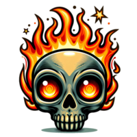 AI generated Fire haired alien skull on transparent background png