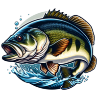 ai genererad stor bas fisk tecknad serie på transparent bakgrund png