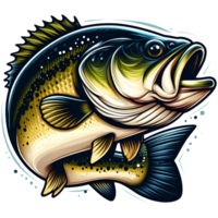 AI generated Big bass fish cartoon on transparent background png