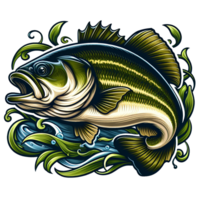 AI generated Big bass fish cartoon on transparent background png