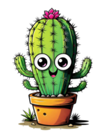 AI generated Cute cartoon cactus character design illustration on transparent background. png