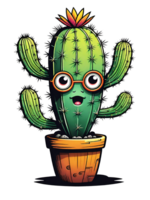 ai generado linda dibujos animados cactus personaje diseño ilustración en transparente antecedentes. png