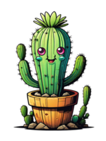 AI generated Cute cartoon cactus character design illustration on transparent background. png