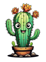 AI generated Cute cartoon cactus character design illustration on transparent background. png