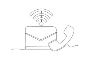 One continuous line drawing of Information technology concept. Doodle vector illustration in simple linear style.