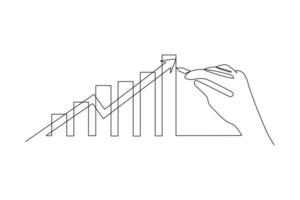 One continuous line drawing of Business performance analysis, benchmark metrics audit concept. Doodle vector illustration in simple linear style.