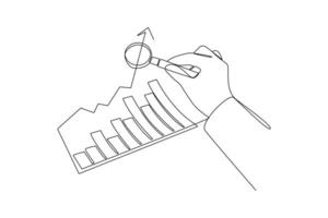 One continuous line drawing of Business performance analysis, benchmark metrics audit concept. Doodle vector illustration in simple linear style.