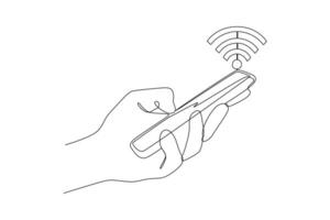 One continuous line drawing of Information technology concept. Doodle vector illustration in simple linear style.