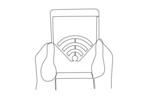 One continuous line drawing of Information technology concept. Doodle vector illustration in simple linear style.