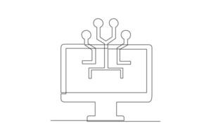 One continuous line drawing of Information technology concept. Doodle vector illustration in simple linear style.