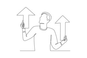 One continuous line drawing of Business performance analysis, benchmark metrics audit concept. Doodle vector illustration in simple linear style.