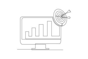 One continuous line drawing of Business performance analysis, benchmark metrics audit concept. Doodle vector illustration in simple linear style.