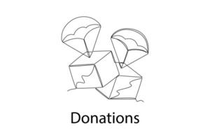 Continuous one line drawing Charity, support and donation concept. Doodle vector illustration.