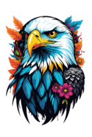 ai generiert Adler Kopf mit Blumen zum T-Shirt Design auf transparent Hintergrund png