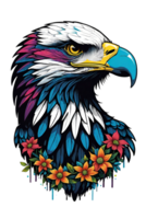 ai generado águila cabeza con flores para camiseta diseño en transparente antecedentes png