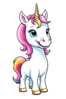 ai generado linda dibujos animados unicornio aislado en transparente antecedentes png