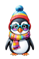 ai gerado fofa pinguim vestindo inverno chapéu e cachecol ilustração em transparente fundo png