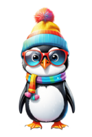 ai gerado fofa pinguim vestindo inverno chapéu e cachecol ilustração em transparente fundo png