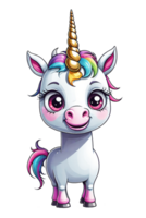 ai généré mignonne dessin animé Licorne isolé sur transparent Contexte png